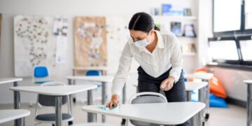 cleaning lady in school